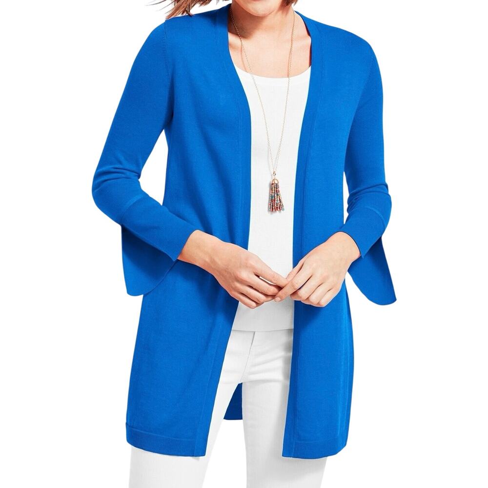 NWT $89 Talbots Petite P XS Cobalt Blue Cotton Tencel Open Longline Cardigan